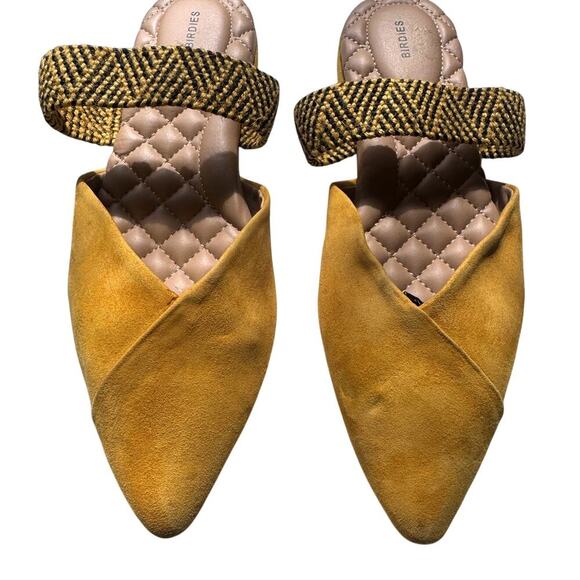 Birdies The Swan Flats Suede Cuff Mules Pointed Toes In Citron Yellow Size 8 - Picture 6 of 9